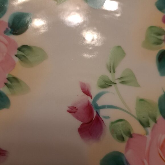 Vintage Hand Painted Porcelain Floral Roses 9.5" Luncheon Salad Dinner Plate - Picture 8 of 12